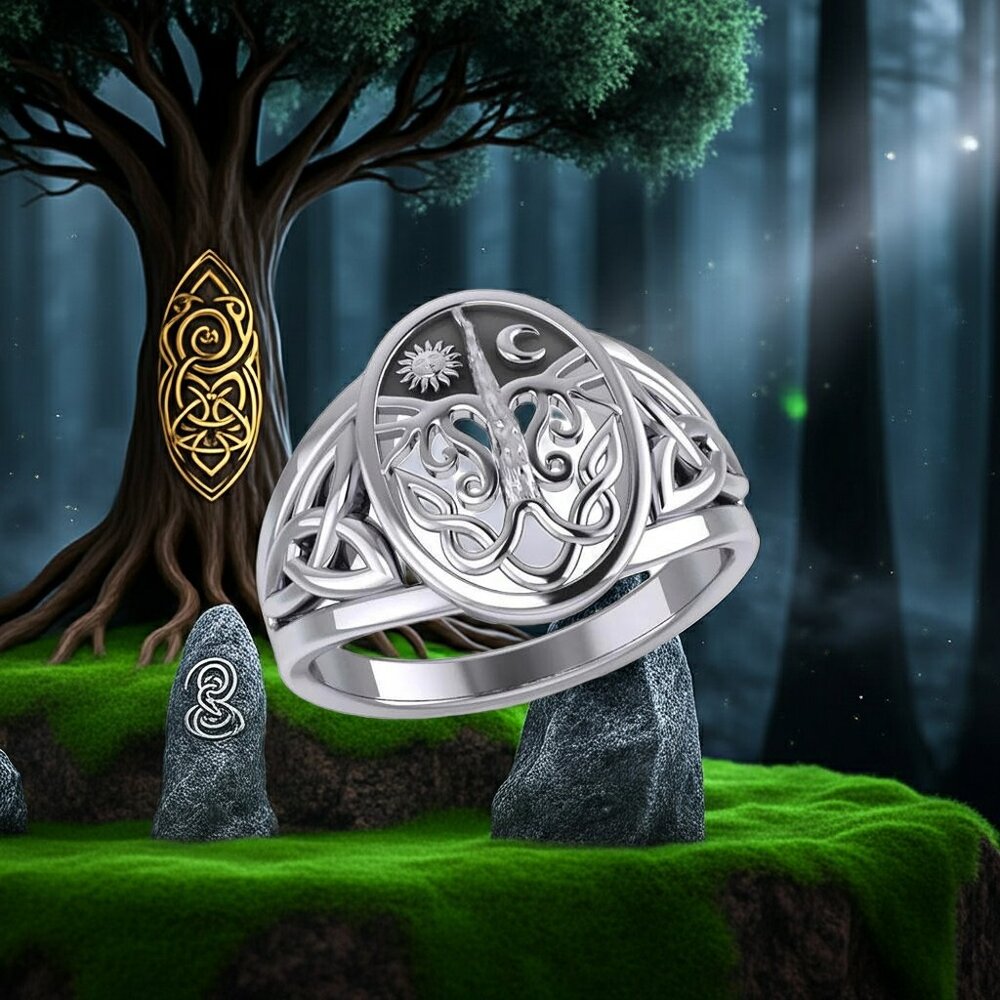 Celtic Triquetra Tree of Life Sterling Silver Ring, Size 6